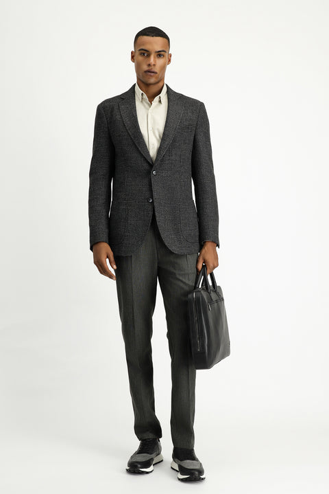 Dark Anthracite 7 Drop Slim Fit Patterned Sport Wool Jacket