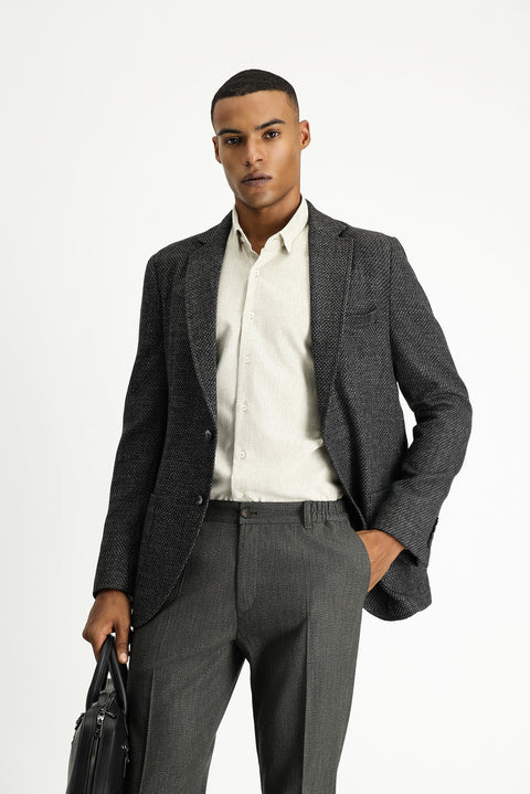 Dark Anthracite 4-Drop Relaxed Fit Patterned Sport Wool Jacket