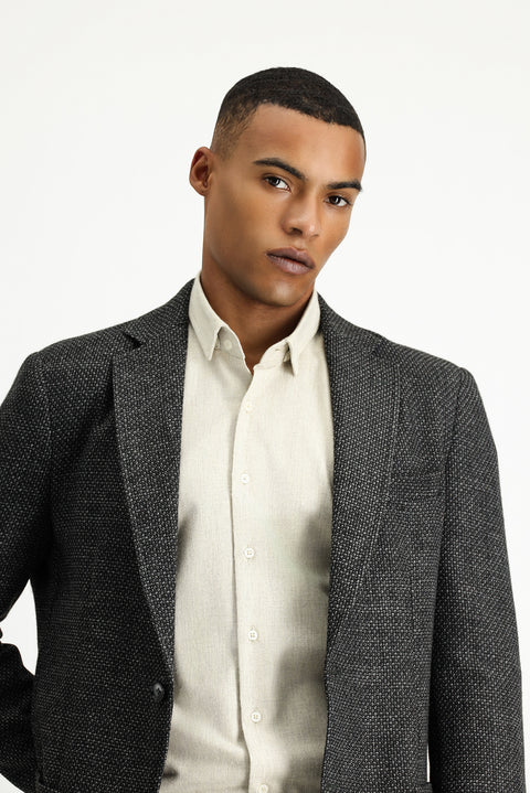 Dark Anthracite 7 Drop Slim Fit Patterned Sport Wool Jacket