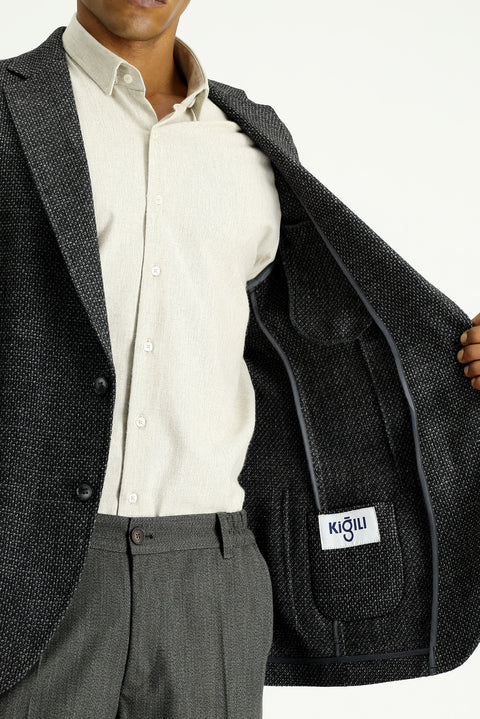Dark Anthracite 4-Drop Relaxed Fit Patterned Sport Wool Jacket
