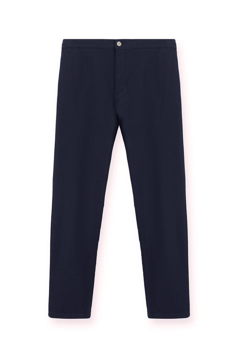 Mid Navy Regular Fit Standard Cut Lycra Canvas / Chino Trousers