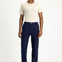 Mid Navy Regular Fit Standard Cut Lycra Canvas / Chino Trousers
