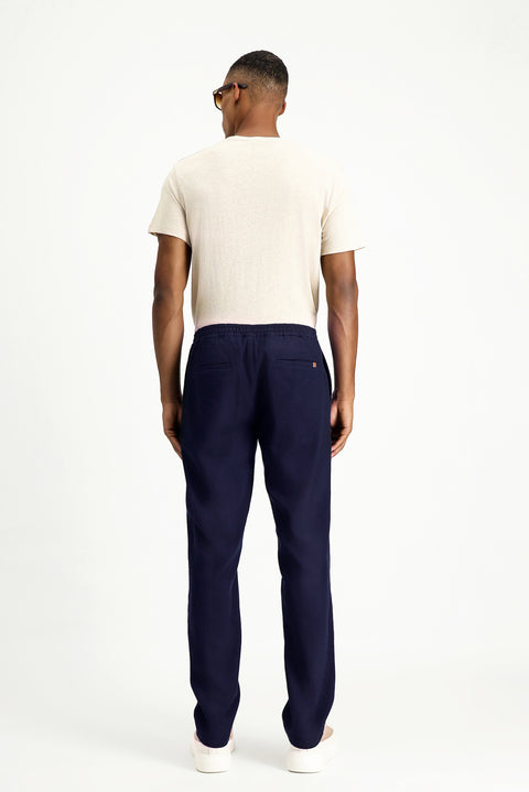 Mid Navy Regular Fit Standard Cut Lycra Canvas / Chino Trousers