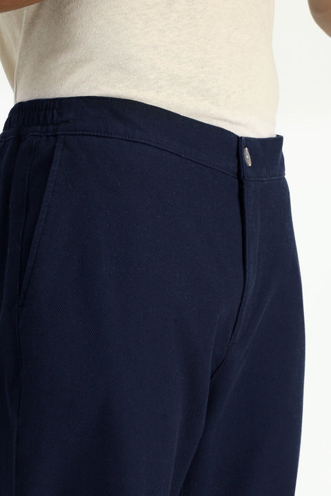 Mid Navy Regular Fit Standard Cut Lycra Canvas / Chino Trousers