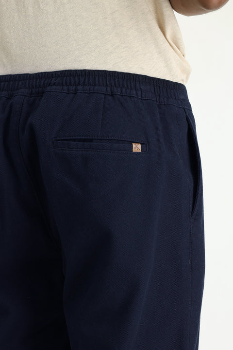 Mid Navy Regular Fit Standard Cut Lycra Canvas / Chino Trousers