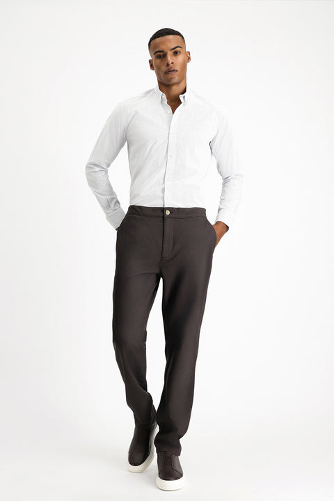 Mid Coffee Regular Fit Standard Cut Lycra Canvas / Chino Trousers