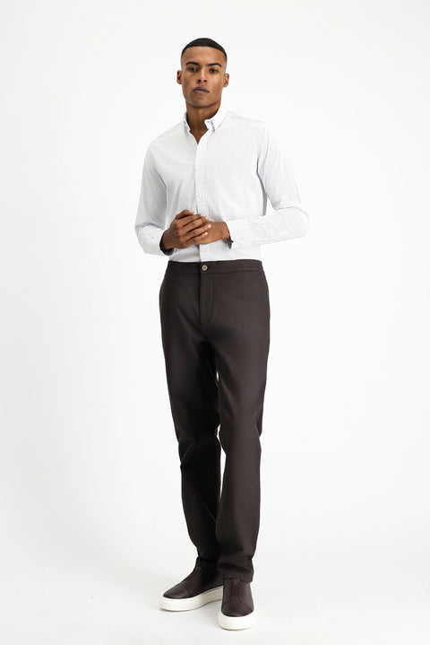 Mid Coffee Regular Fit Standard Cut Lycra Canvas / Chino Trousers