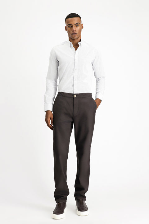 Mid Coffee Regular Fit Standard Cut Lycra Canvas / Chino Trousers