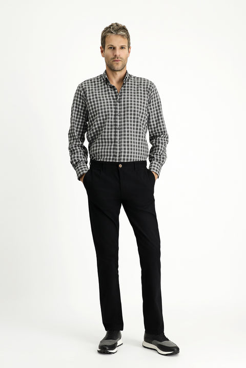 Black Relaxed Fit Canvas / Chino Pleated Trousers with Elastane