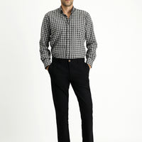Black Regular Fit Standard Cut Lycra Pleated Canvas / Chino Trousers