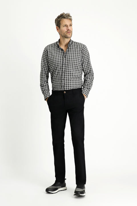 Black Relaxed Fit Canvas / Chino Pleated Trousers with Elastane