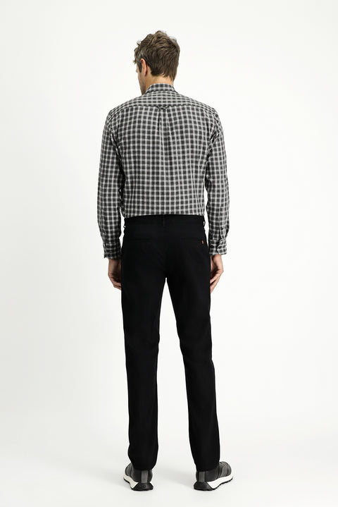 Black Relaxed Fit Canvas / Chino Pleated Trousers with Elastane
