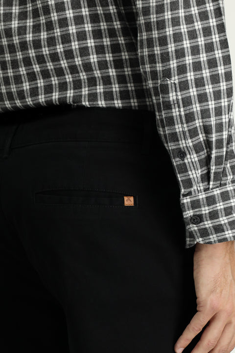 Black Relaxed Fit Canvas / Chino Pleated Trousers with Elastane