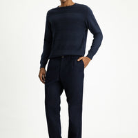 Dark Navy Regular Fit Standard Cut Lycra Pleated Canvas / Chino Trousers
