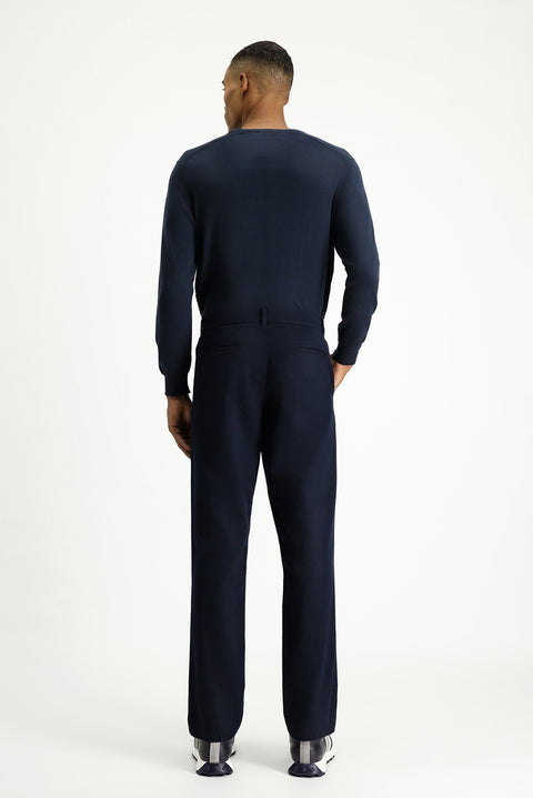 Dark Navy Relaxed Fit Stretch Pleated Canvas / Chino Trousers