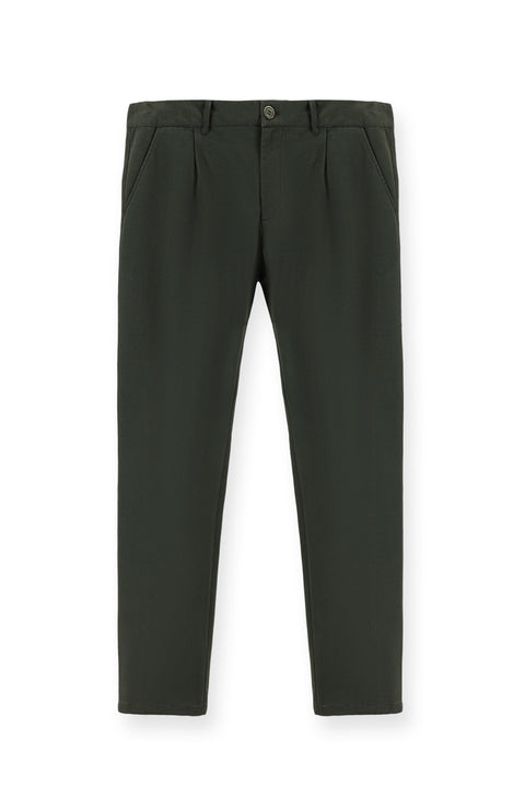 Orta Haki Relaxed Fit Rahat Kesim Likralı Pileli Kanvas / Chino Pantolon