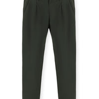 Medium Khaki Regular Fit Standard Cut Lycra Pleated Canvas / Chino Trousers