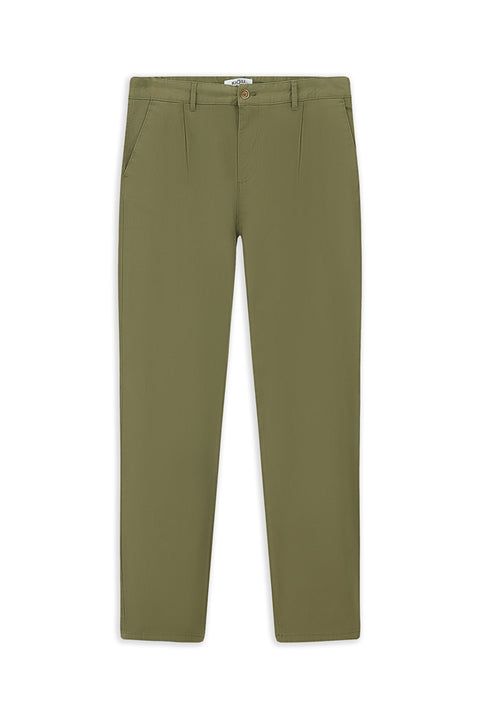 Military Khaki Relaxed Fit Pleated Canvas / Chino Trousers
