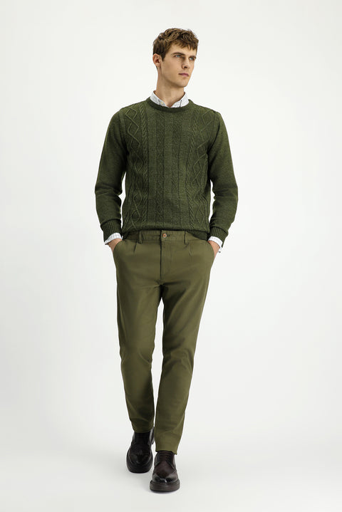 Military Khaki Relaxed Fit Pleated Canvas / Chino Trousers