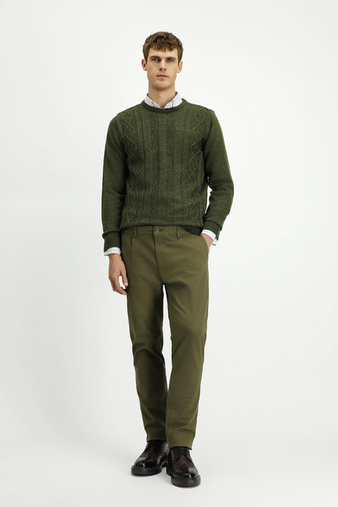 Military Khaki Relaxed Fit Pleated Canvas / Chino Trousers