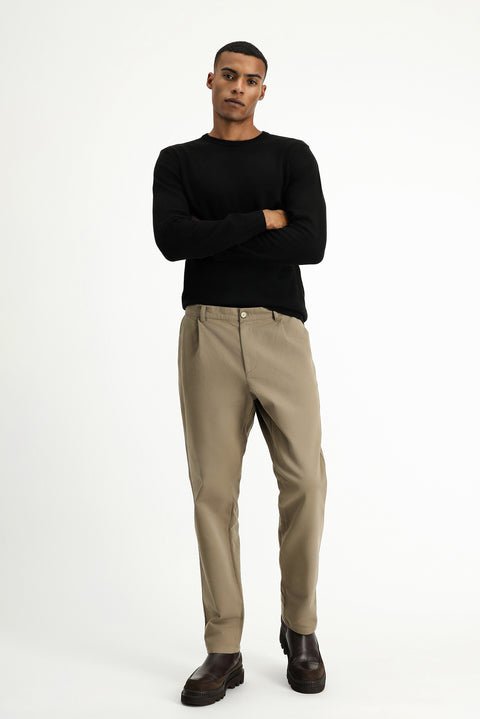 Medium Mink Relaxed Fit Stretchy Pleated Canvas / Chino Trousers