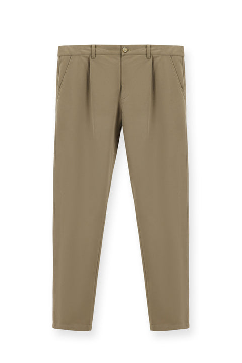 Medium Mink Regular Fit Standard Cut Lycra Pleated Canvas / Chino Trousers