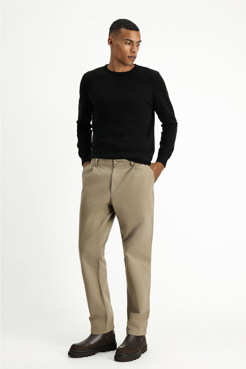 Medium Mink Regular Fit Standard Cut Lycra Pleated Canvas / Chino Trousers