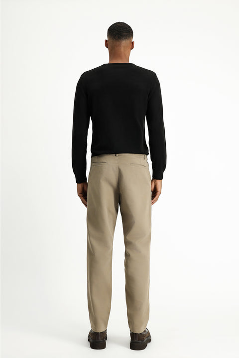 Medium Mink Relaxed Fit Stretchy Pleated Canvas / Chino Trousers