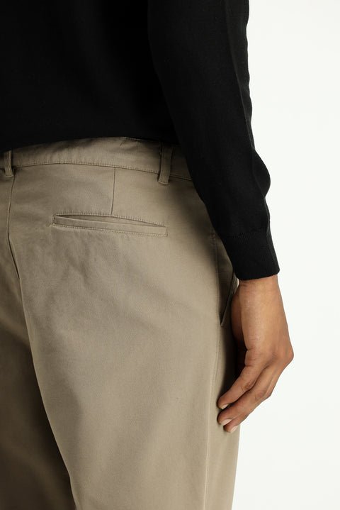 Medium Mink Regular Fit Standard Cut Lycra Pleated Canvas / Chino Trousers