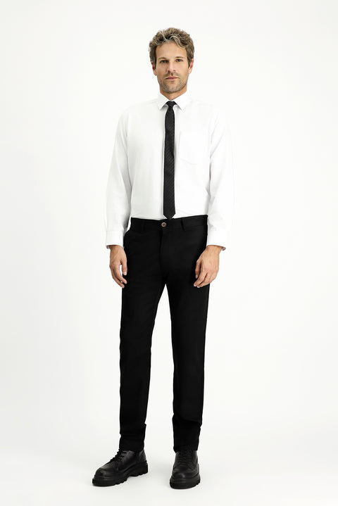 Black Regular Fit Standard Cut Lycra Canvas / Chino Trousers