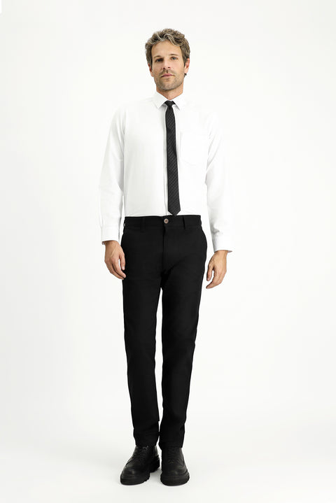 Black Regular Fit Standard Cut Lycra Canvas / Chino Trousers
