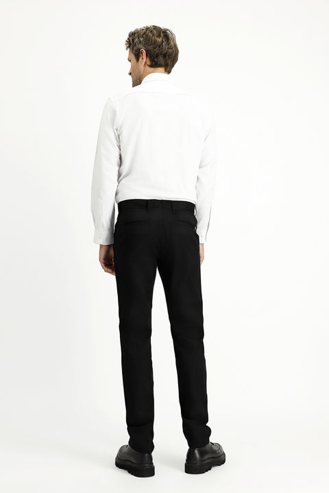 Black Regular Fit Standard Cut Lycra Canvas / Chino Trousers