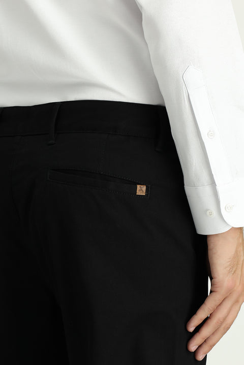 Black Regular Fit Standard Cut Lycra Canvas / Chino Trousers
