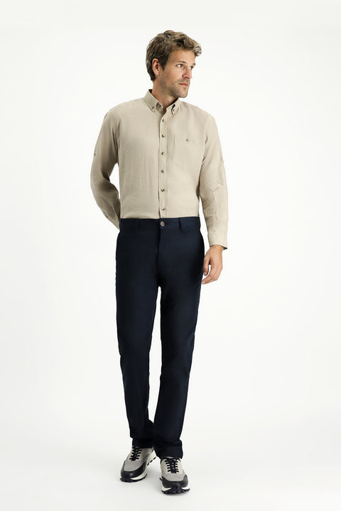 Dark Navy Regular Fit Standard Cut Lycra Canvas / Chino Trousers