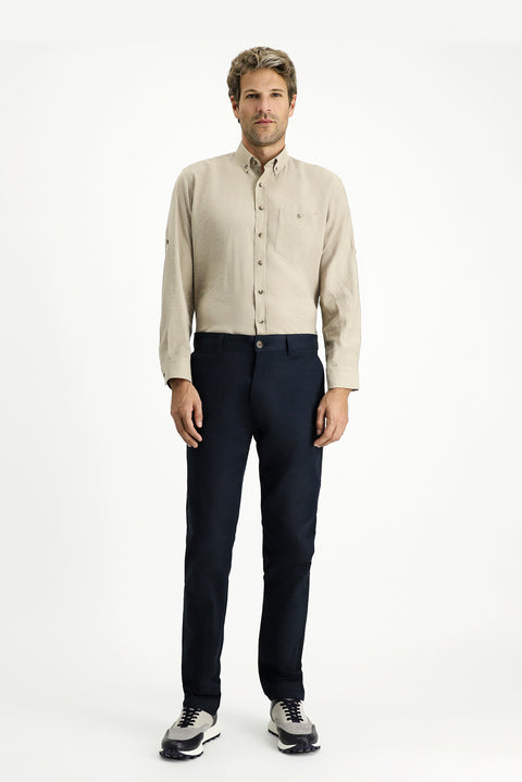 Dark Navy Regular Fit Standard Cut Lycra Canvas / Chino Trousers