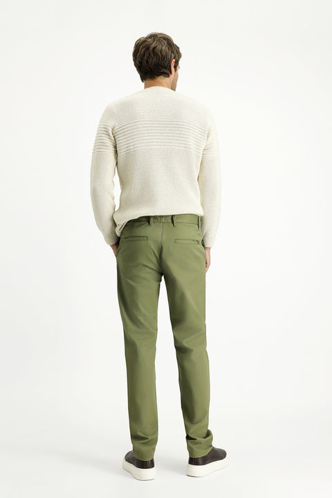 Yağ Yeşili-Olive Regular Fit Standart Kesim Likralı Kanvas / Chino Pantolon