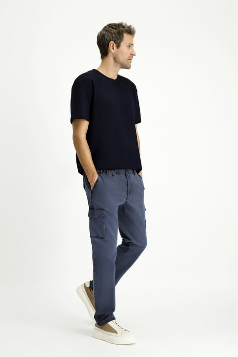 Black Regular Fit Standard Cut Elastic Waist Stretchy Cargo Pants