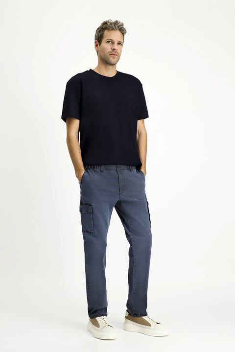 Black Regular Fit Standard Cut Elastic Waist Stretchy Cargo Pants