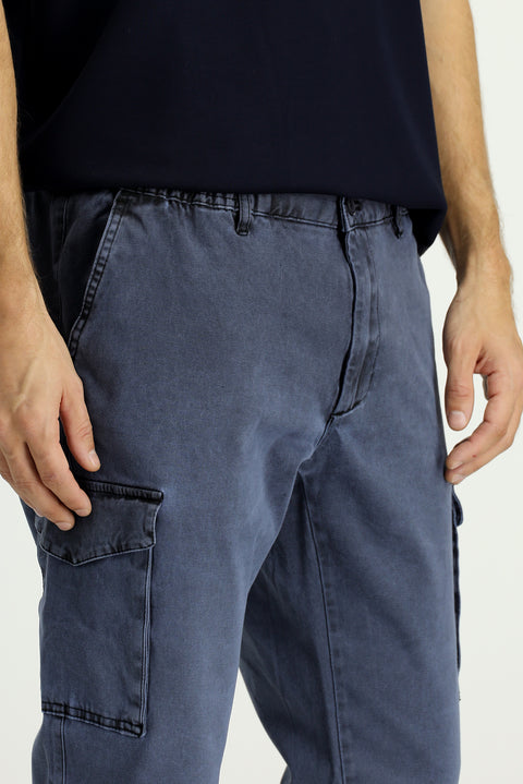 Black Regular Fit Standard Cut Elastic Waist Stretchy Cargo Pants