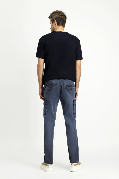 Black Regular Fit Standard Cut Elastic Waist Stretchy Cargo Pants