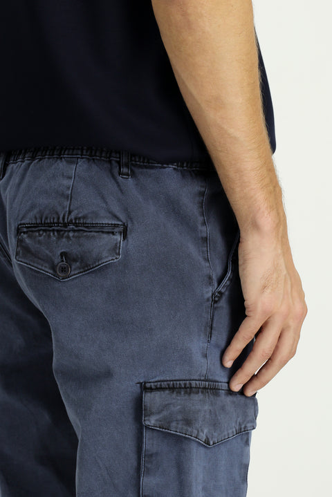 Black Regular Fit Standard Cut Elastic Waist Stretchy Cargo Pants