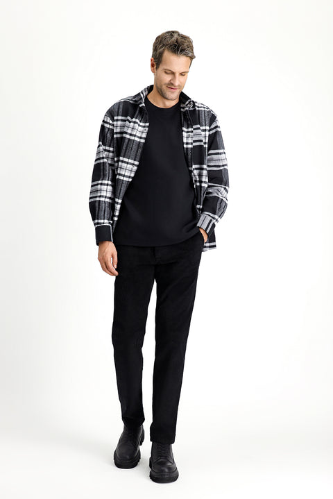Black Relaxed Fit Comfortable Cut Cotton Corduroy Trousers