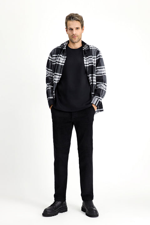 Black Relaxed Fit Comfortable Cut Cotton Corduroy Trousers