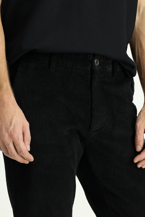 Siyah Regular Fit Standart Kesim Pamuk Kadife Pantolon