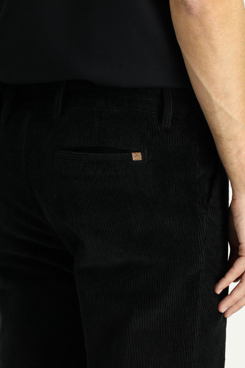 Black Relaxed Fit Comfortable Cut Cotton Corduroy Trousers