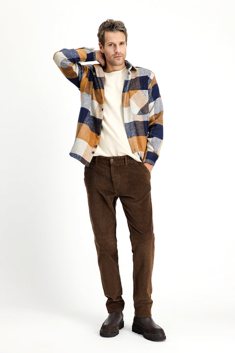 Medium Brown Regular Fit Standard Cut Cotton Corduroy Trousers