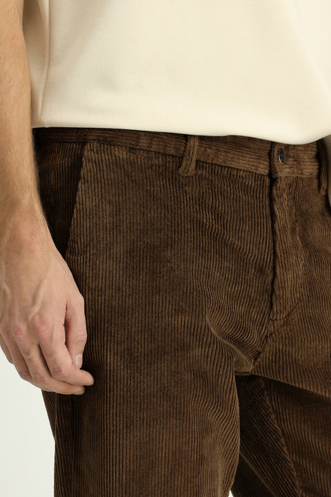 Medium Brown Regular Fit Standard Cut Cotton Corduroy Trousers