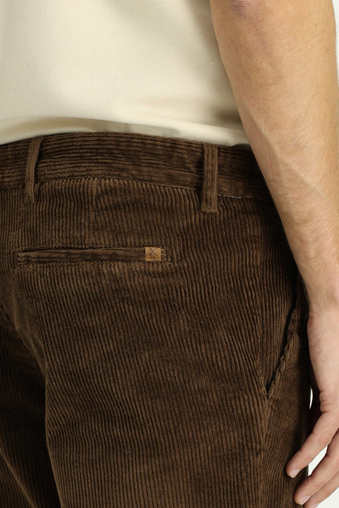 Medium Brown Regular Fit Standard Cut Cotton Corduroy Trousers