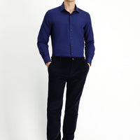 Dark Navy Regular Fit Standard Cut Lycra Pleated Corduroy Trousers