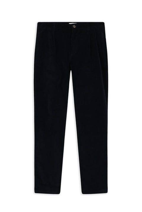 Dark Navy Regular Fit Standard Cut Lycra Pleated Corduroy Trousers